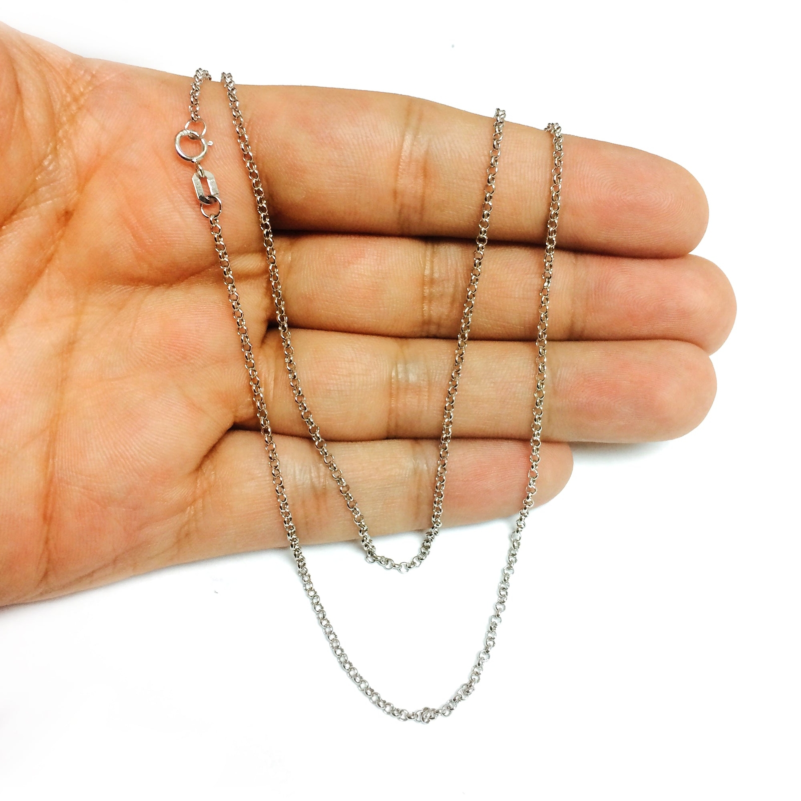 10k White Real Gold Round Rolo Link Chain Necklace, 1.9mm, 16″