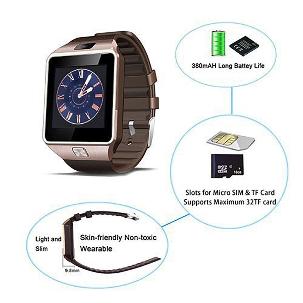 Touch Screen Bluetooth Smart Wrist Watch Phone SIM Card Slot Music Fitness Track