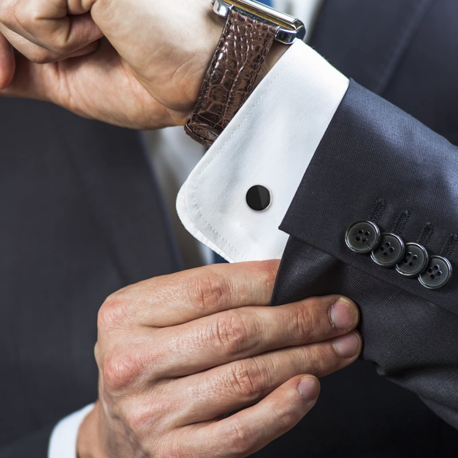 Yolev Mens Cufflinks and Studs Set Tuxedo Shirts Cuff links Black Onyx
