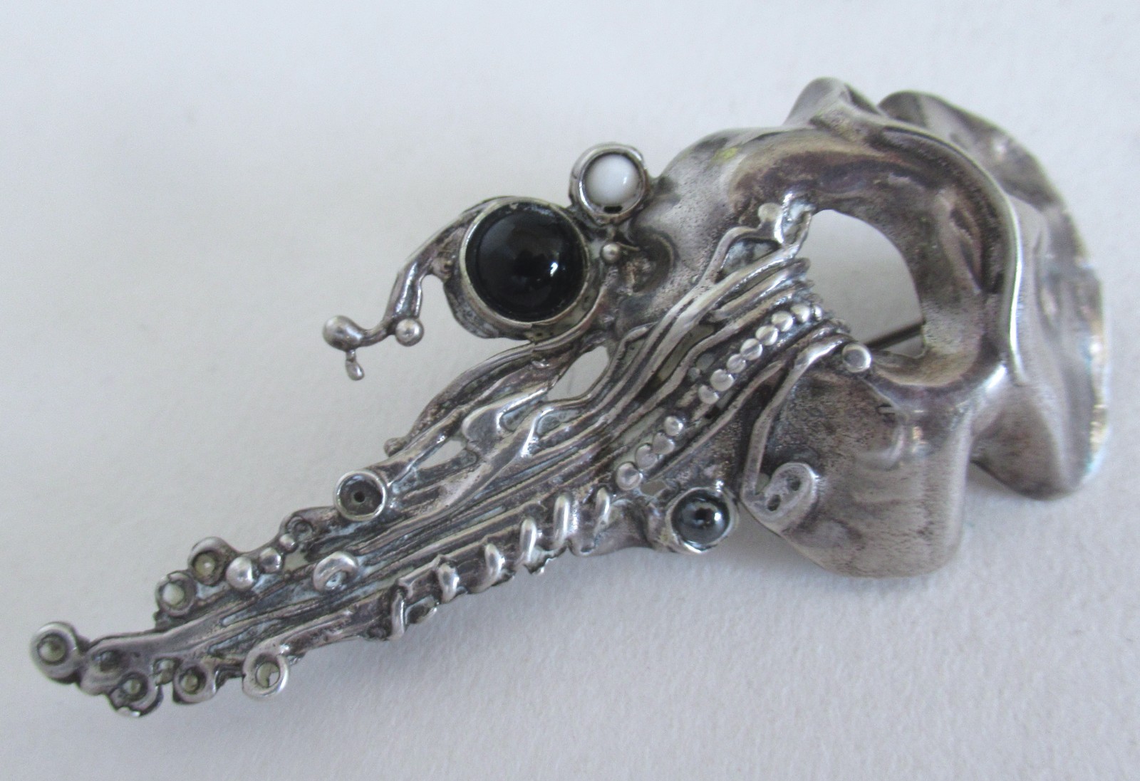 2.44 INCHES STUDIO STERLING BRUTALIST BROOCH w STONES