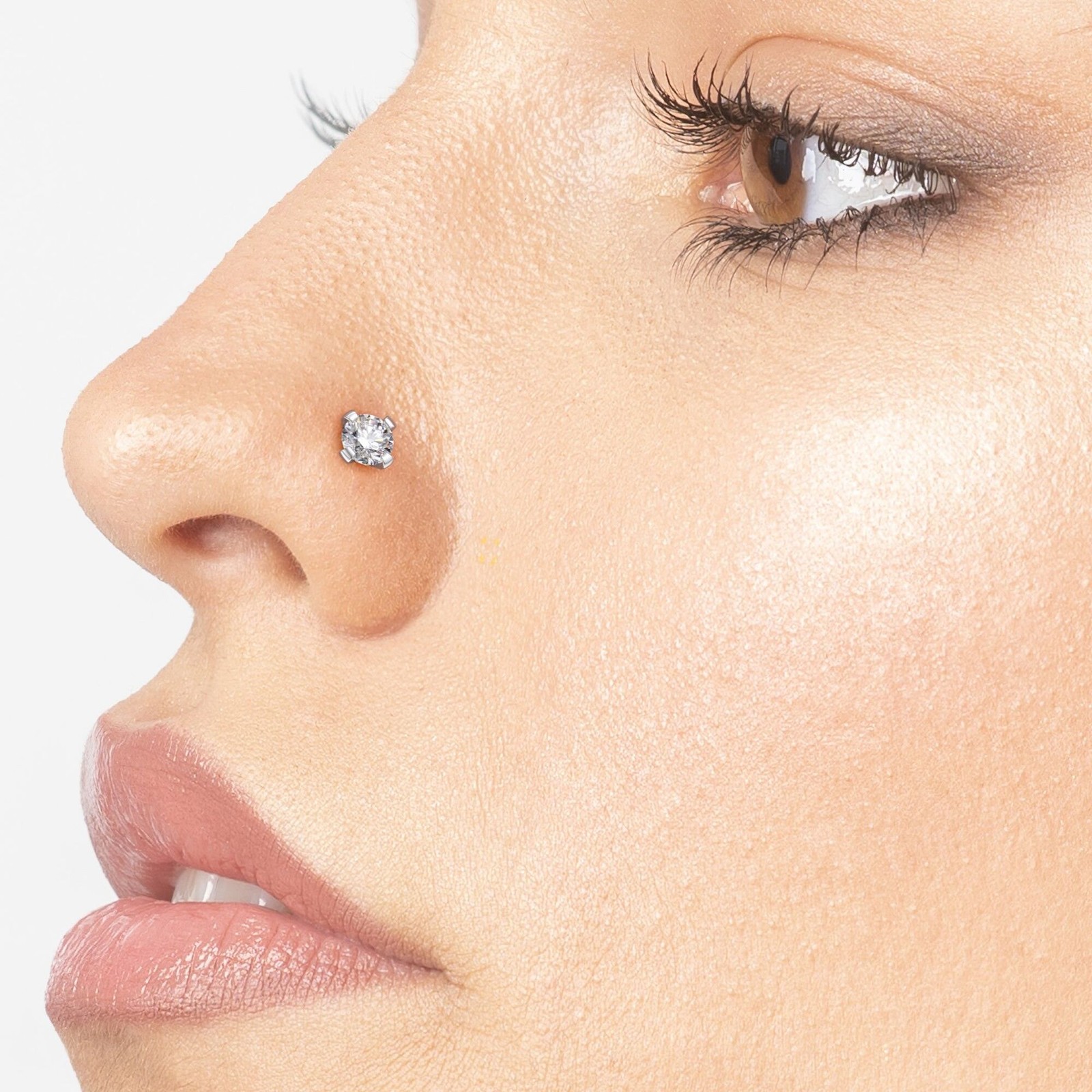 14K White Gold L-Shaped Nose Ring With 0.07 CTTW Lab Grown Diamond – 20 Gauge