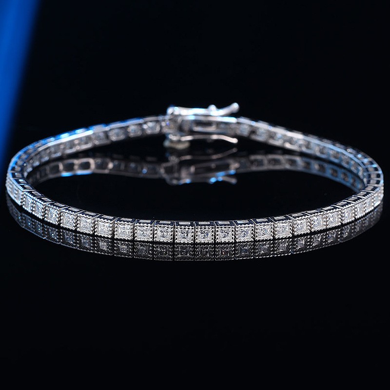 Ladies Princess Cut Moissanite Tennis Chain Bracelet Real 925 Sterlng Silver