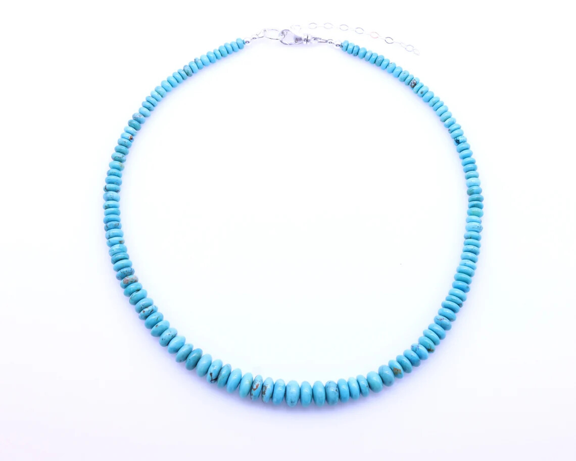 Caribbean Blue Graduated Arizona Turquoise Rondelle Beaded Necklace Choker