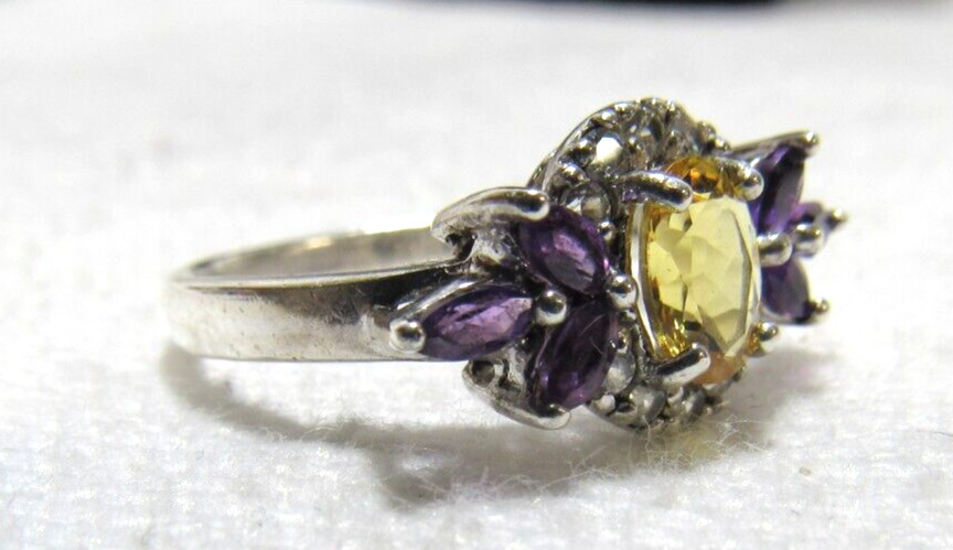 Gorgeous Bangkok Ratnaraj Sterling Silver Citrine Amethyst CZ Sz 8.75 Ring BBJ