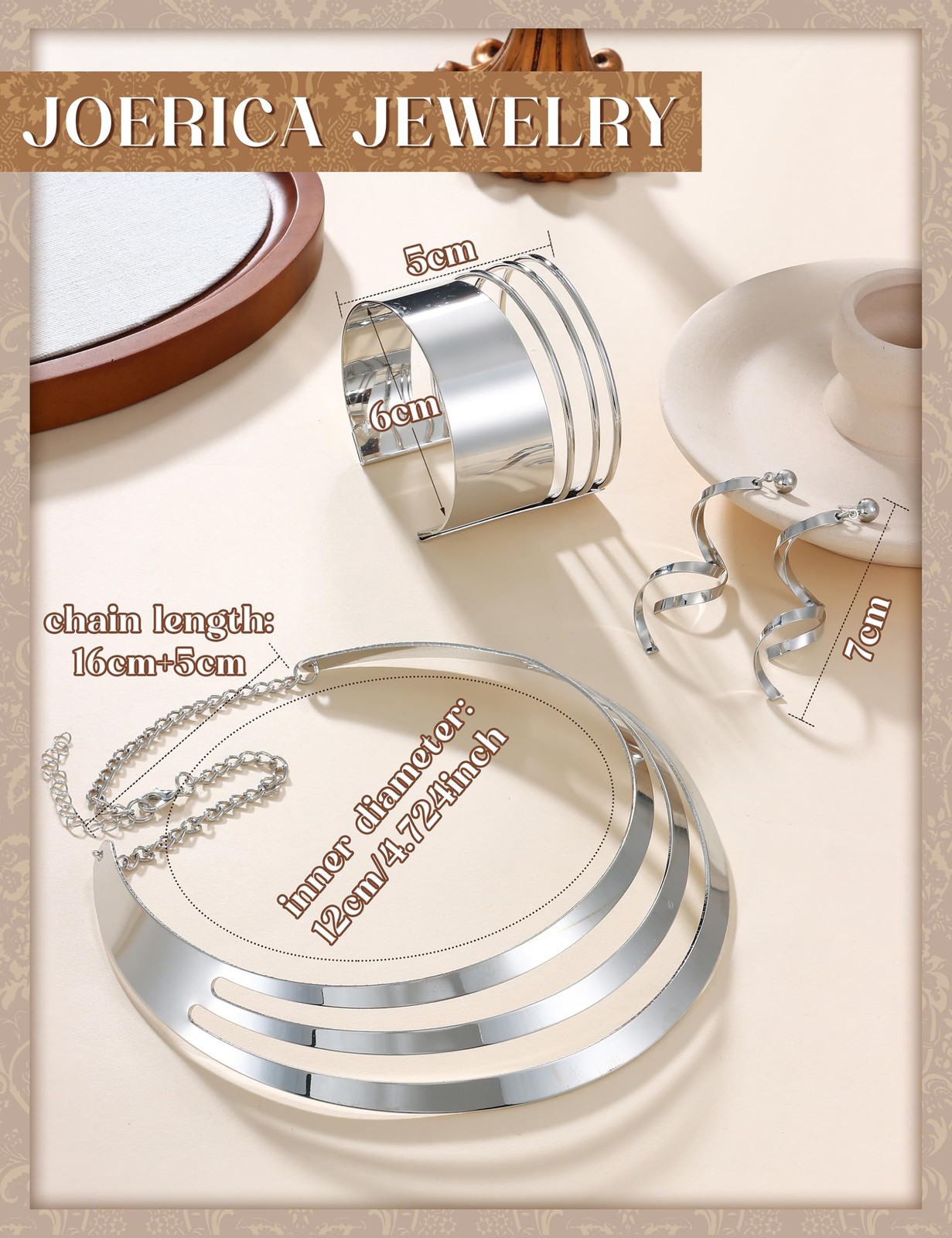 JOERICA Silver Tone Bib 16 cm (6.3 inches), 7 (2.76