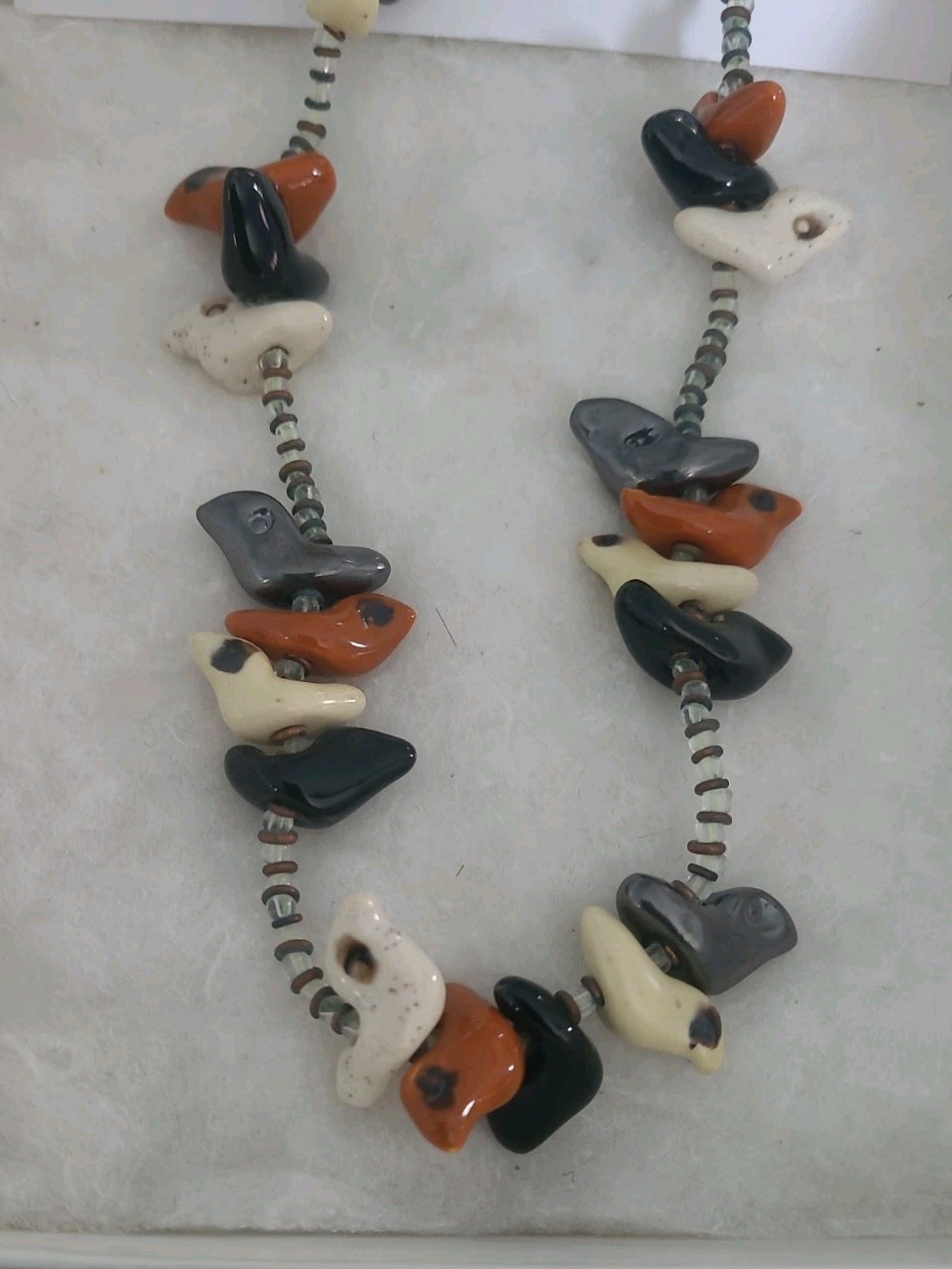 Kazuri Necklace Bird Bead Kenya Ceramic 35 Birds White Handmade