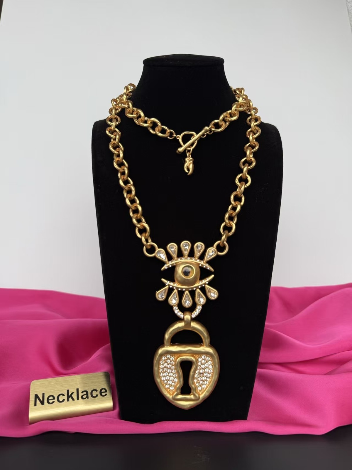 Devil’s Eye Keyhole Crystal Necklace Sweater Chain W Dust Bag