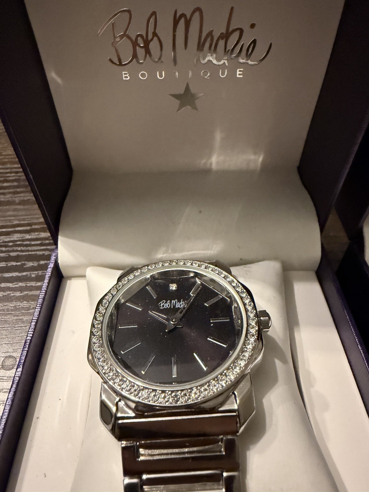 Bob Mackie Boutique Set of 2 Quartz Analog Gem-Set Watches Black/Blue w/Box
