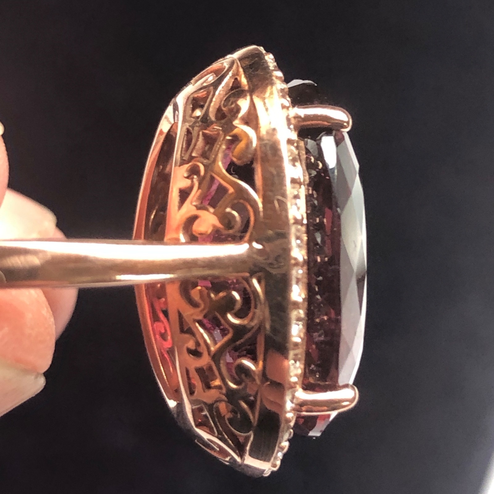 14K Pink Gold Large 21.43 ct. Rubellite Ring Diamond Halo .75 ct . T.W.11.70 grm