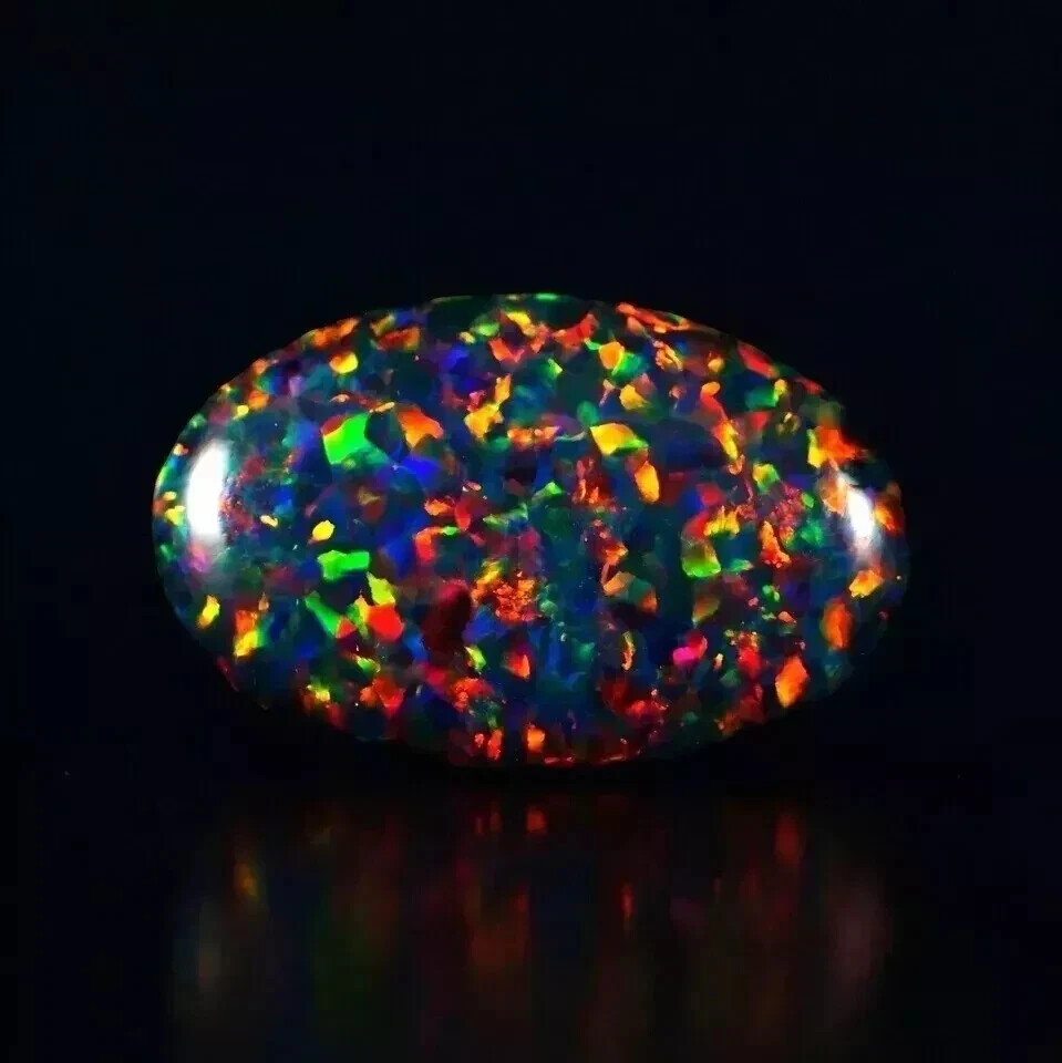 Natural Black Fire Opal Oval Cabochon 15 Ct A+ Australian Loose Gemstone