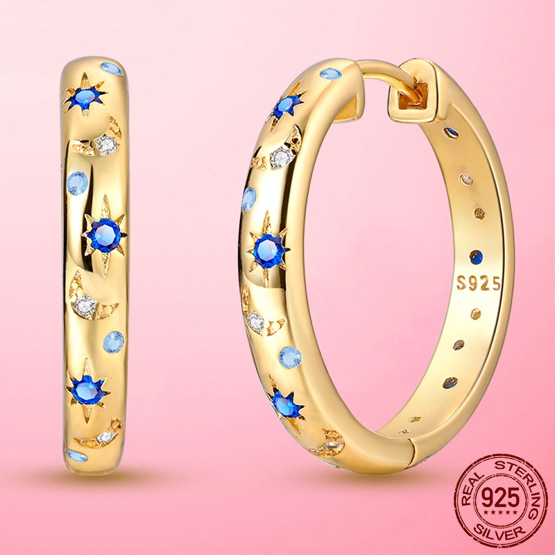 LAZA Original Starry Night 925 Silver Hoop Earrings Women Jewelry