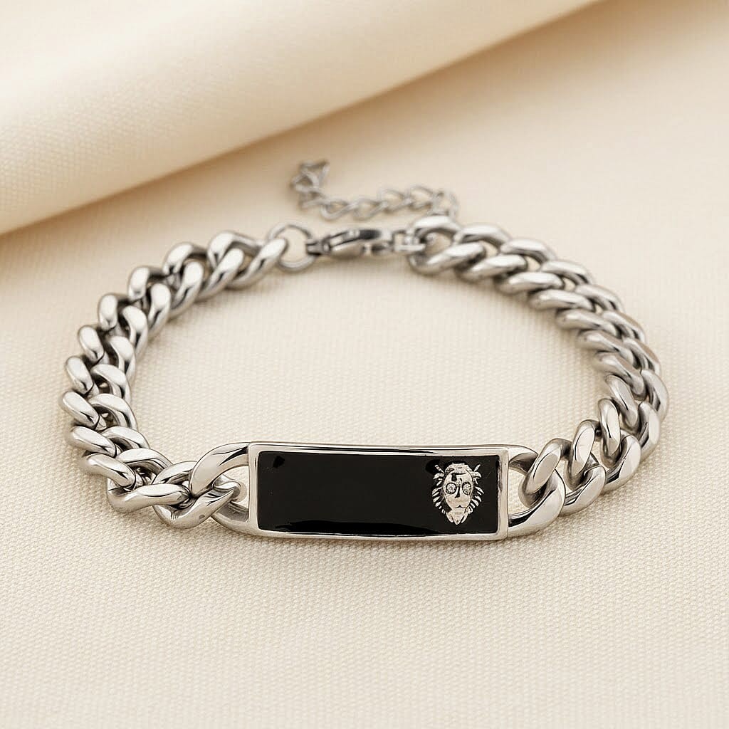 Cubic Zirconia Lion Head Bracelet in Stainless Steel 7.50-9.0In