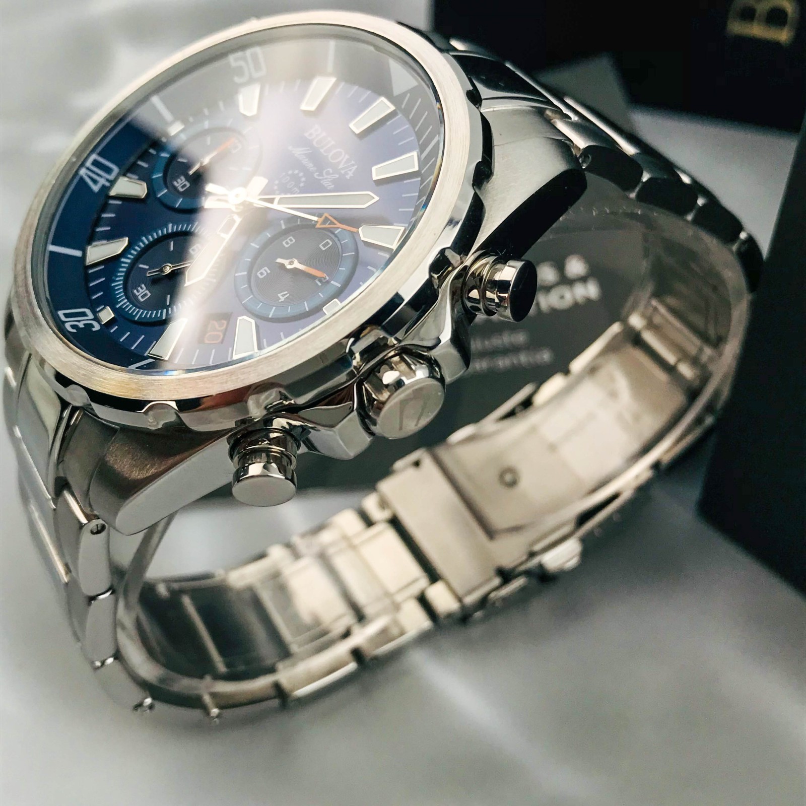 Bulova Marine Star 96B256 Blue Dial Chrono Stainless Steel Men’s Watch 43mm