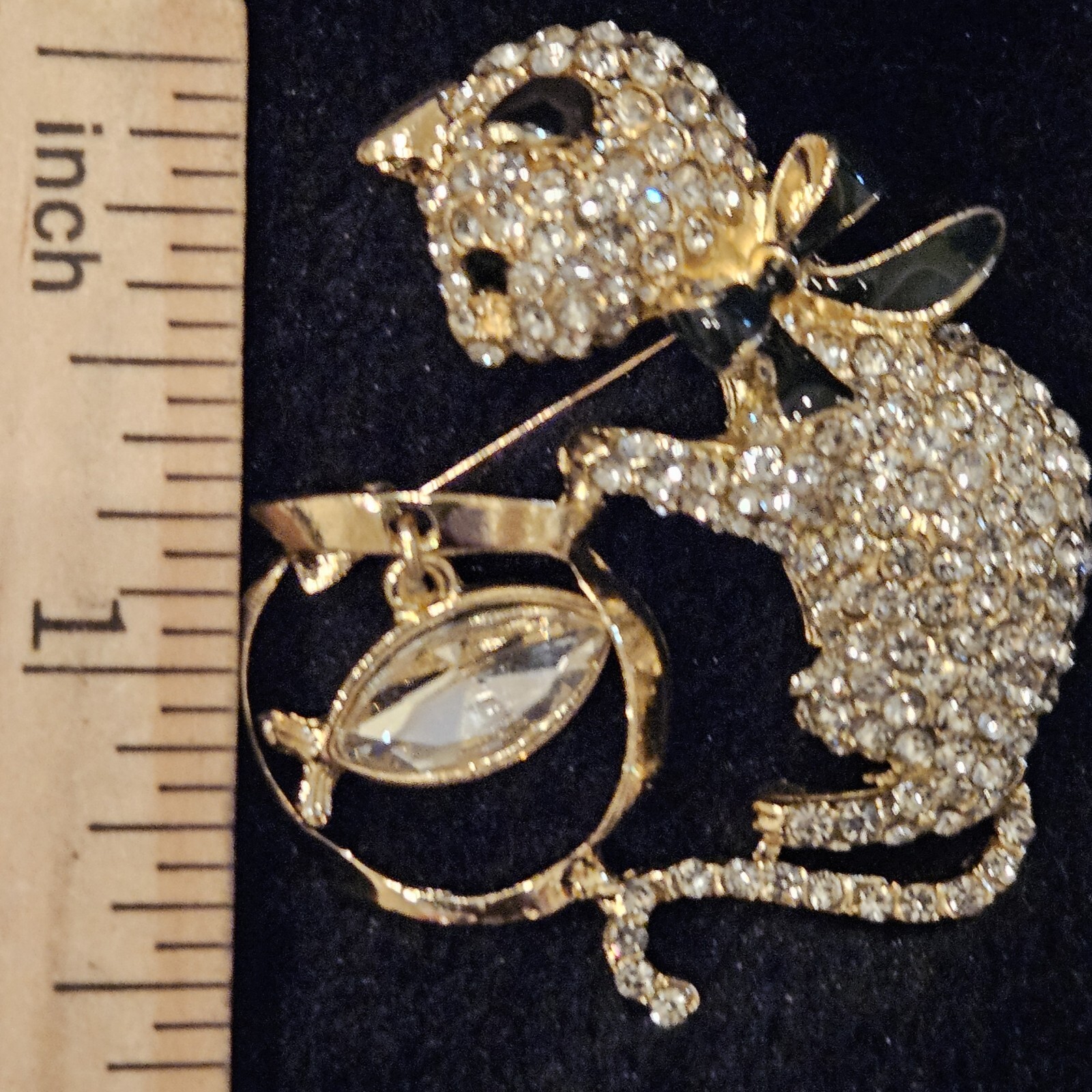 CAT PLAYING W/ FISH IN A FISH BALL BROOCH RHINESTONES EXTRAVAGANT MUST BUY GIFT