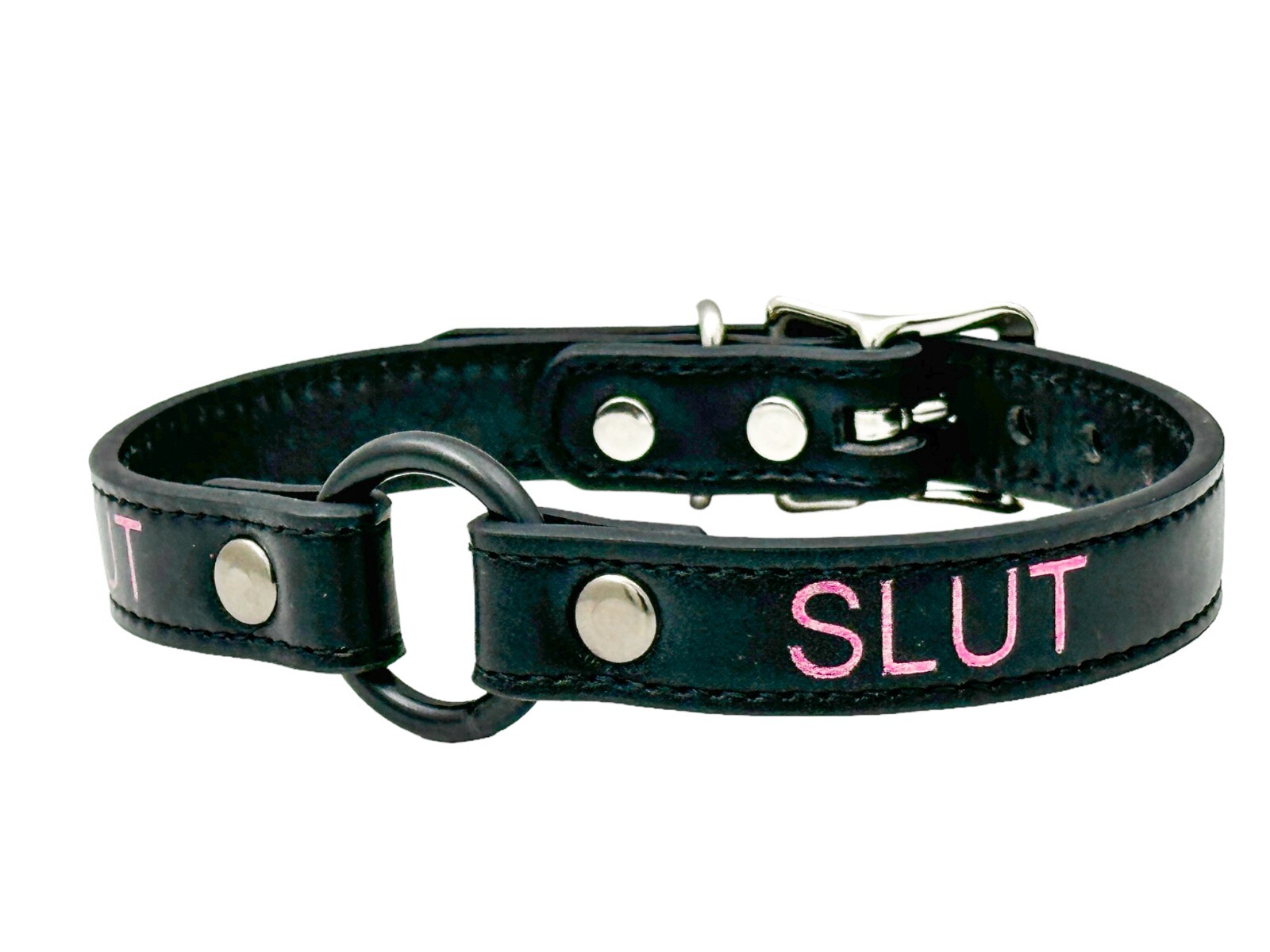 Name Black Ring Choker BDSM Collar Vegan Leather Necklace O Ring Fetish Ball