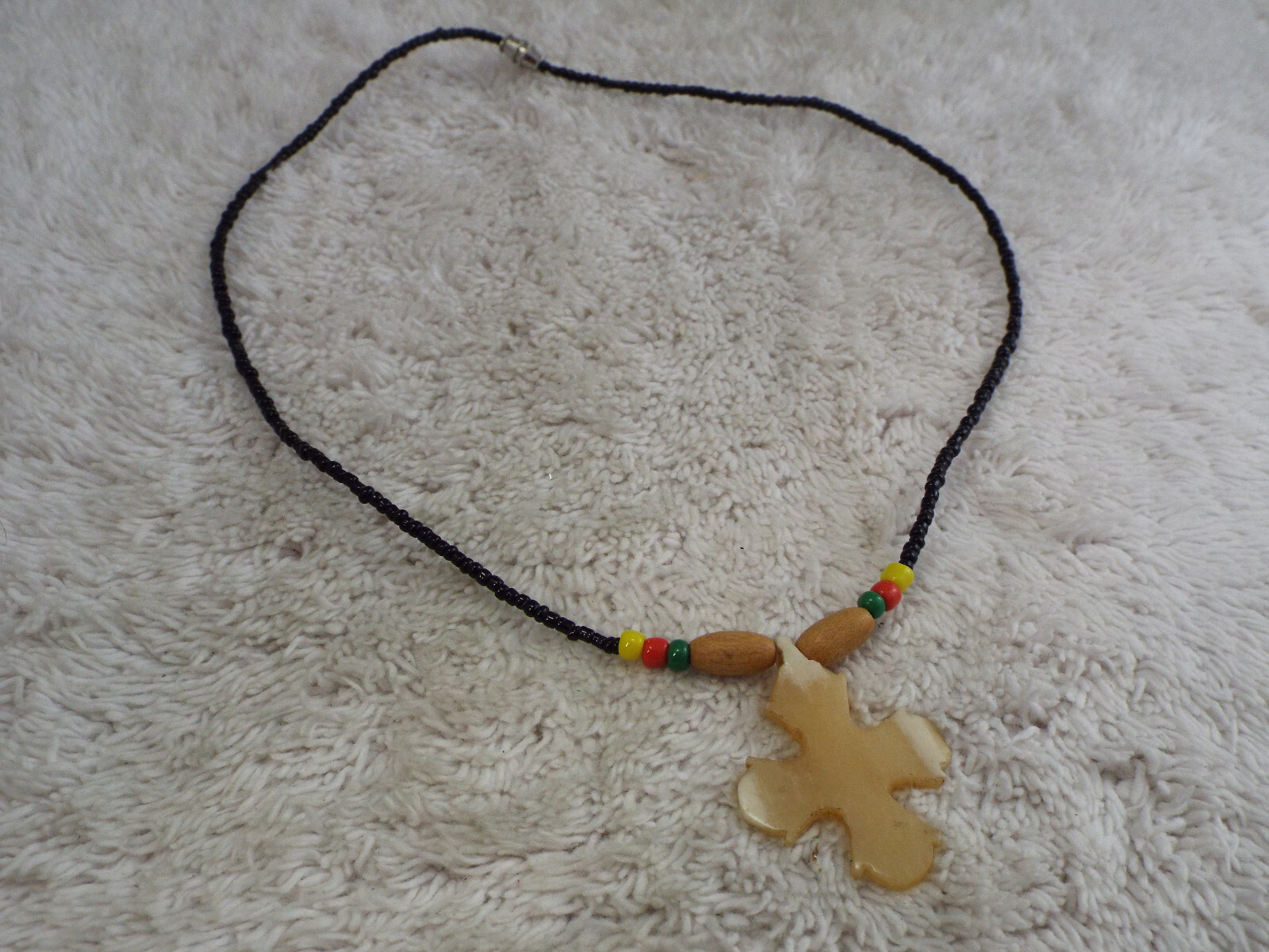 Black Yellow Red Green Bead Cross Pendant Necklace (A13)