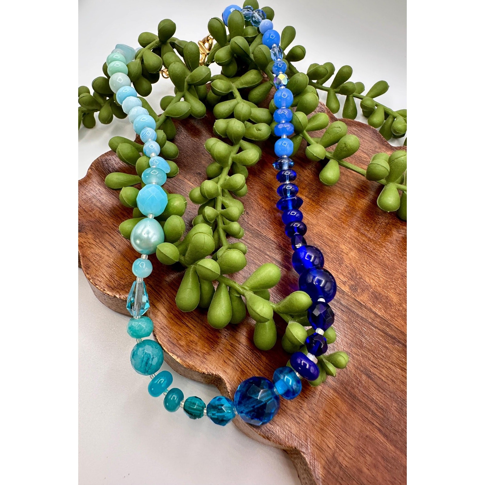 Vintage Blue Glass Beads| Vintage Gold Tone |Beaded Necklace | Statement Piece