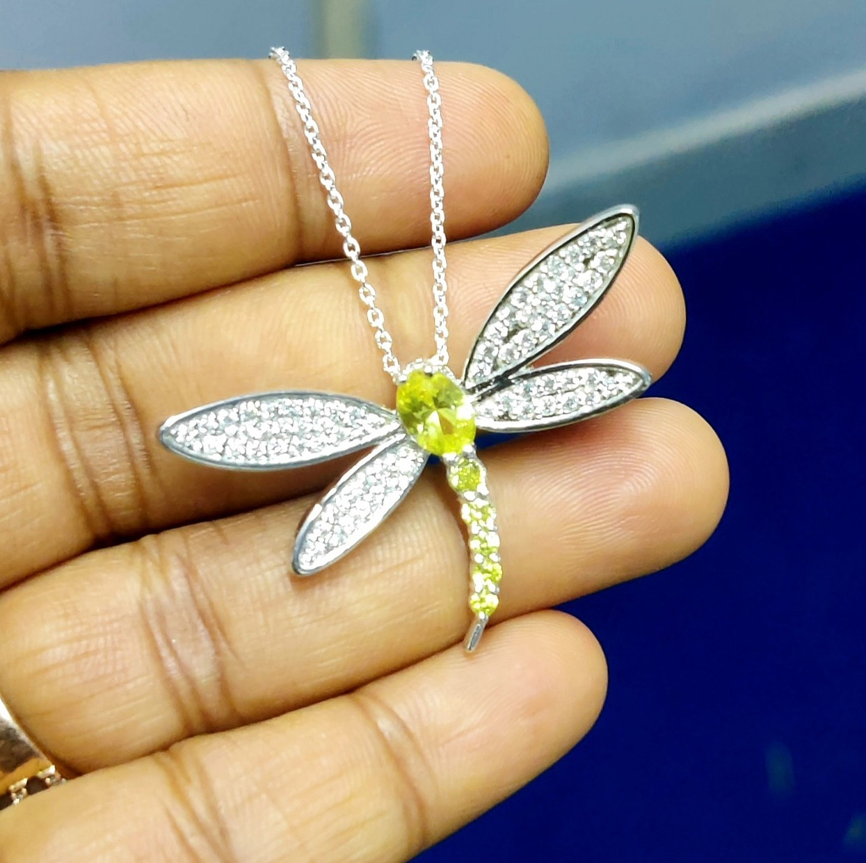 2.50Ct Oval Cut Lab Created Citrine Dragonfly Pendant 14K White Gold Plated