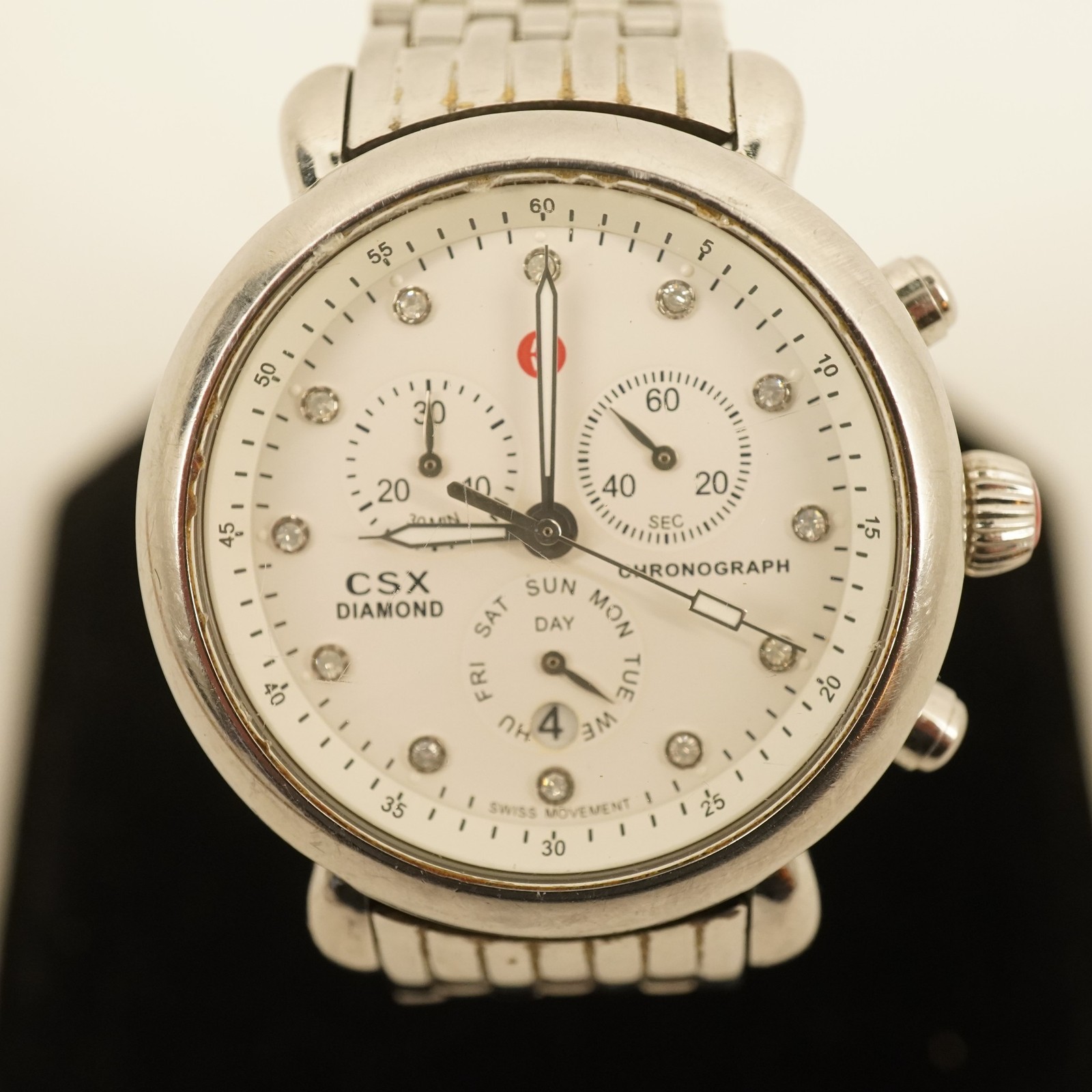 MICHELE CSX Diamond Chronograph Women’s Silver Steel 38mm Swiss Watch MWW03M0