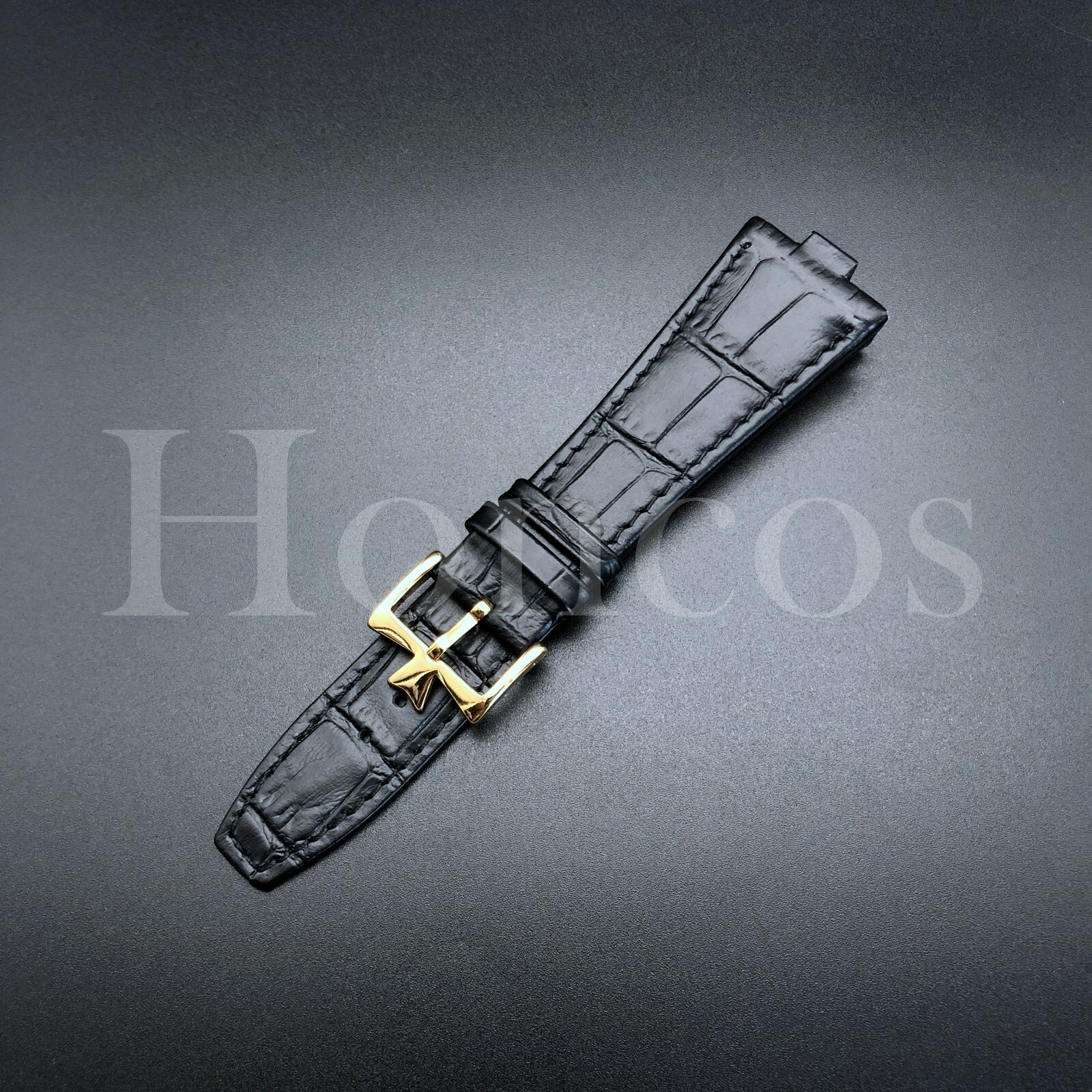 26X18MM Black Genuine Leather Watch Strap Band Fits For VC Overseas Gold Buckle