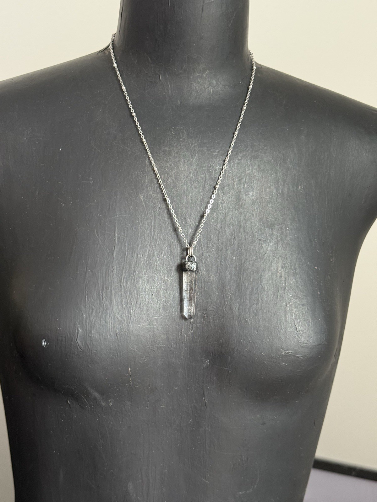 rutilated quartz point pendant necklace statement jewelry black rutile in Quartz