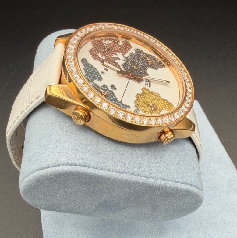 Jacob and Co 5 Time Zone The World Is Yours-multi color map- white strap