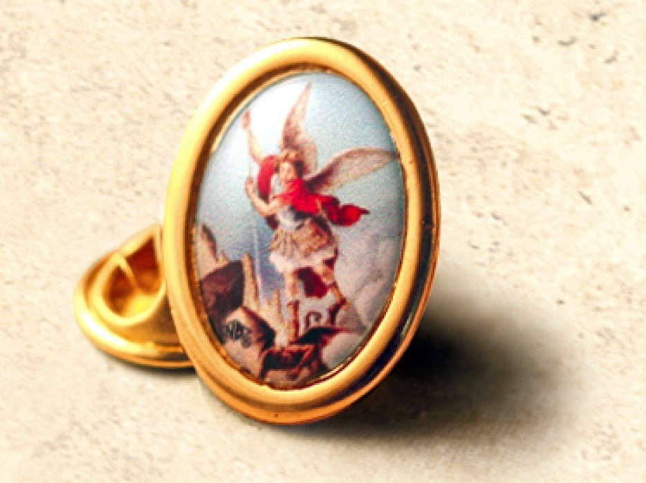 Gold St. Michael Archangel Photo Lapel Pin (2 Pieces) Made in Italy I inch Ht