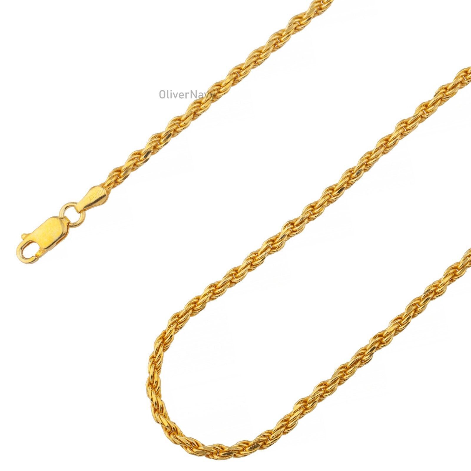 14K Gold Plated Rope Over 925 Sterling Silver Necklace 2.70mm Sizes 18” – 30”