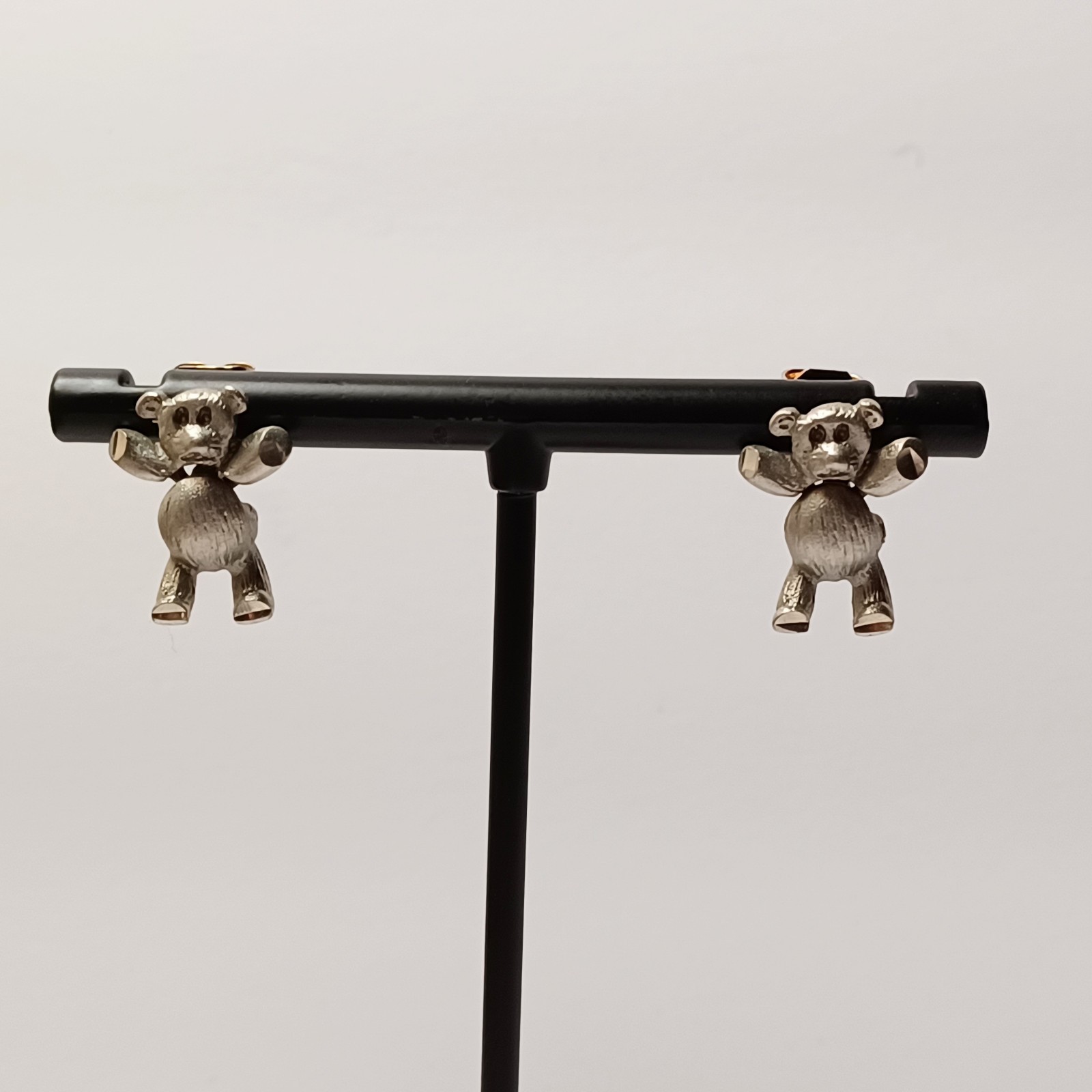 Tiny Pewter Articulated Teddy Bear Earrings & Pendant No Chain