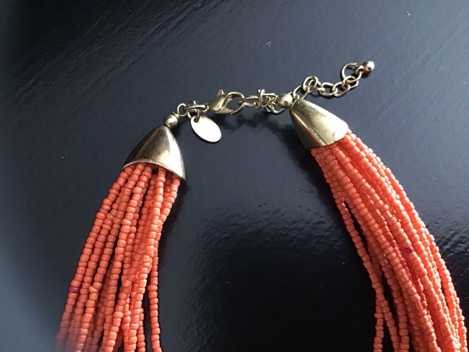 Charming Charlie Orange Seed Bead Multi Strand Bronze Tone Necklace & Earrings