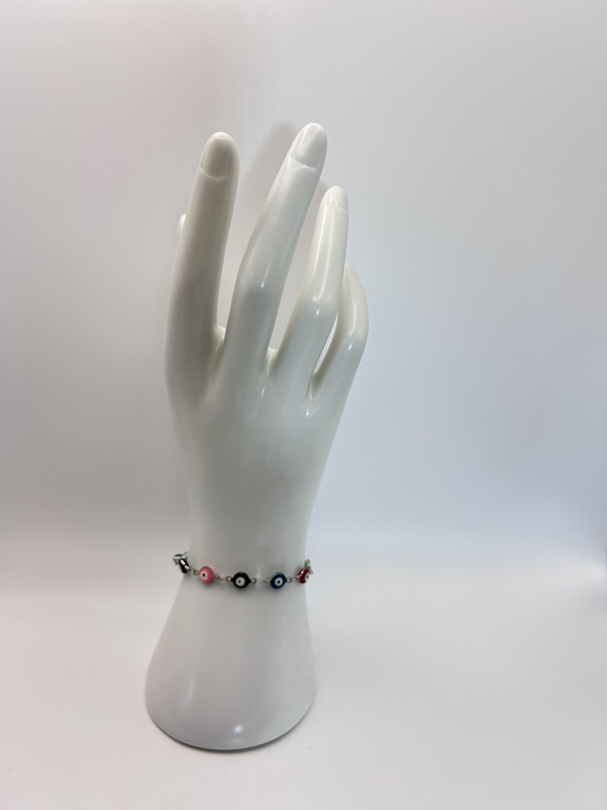 Bracelet Multicolor Glass Evil Eye Beaded Chain Bolo Adjustable 7″ Boho Womens