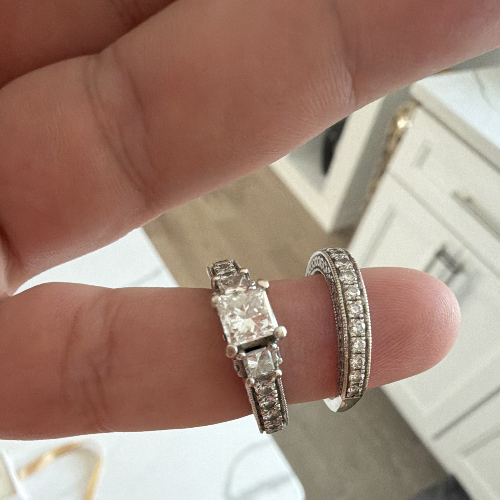 Vera Wang 14K White Gold Princess Cut Diamond Bridal Set GSL Ring Size 5.5