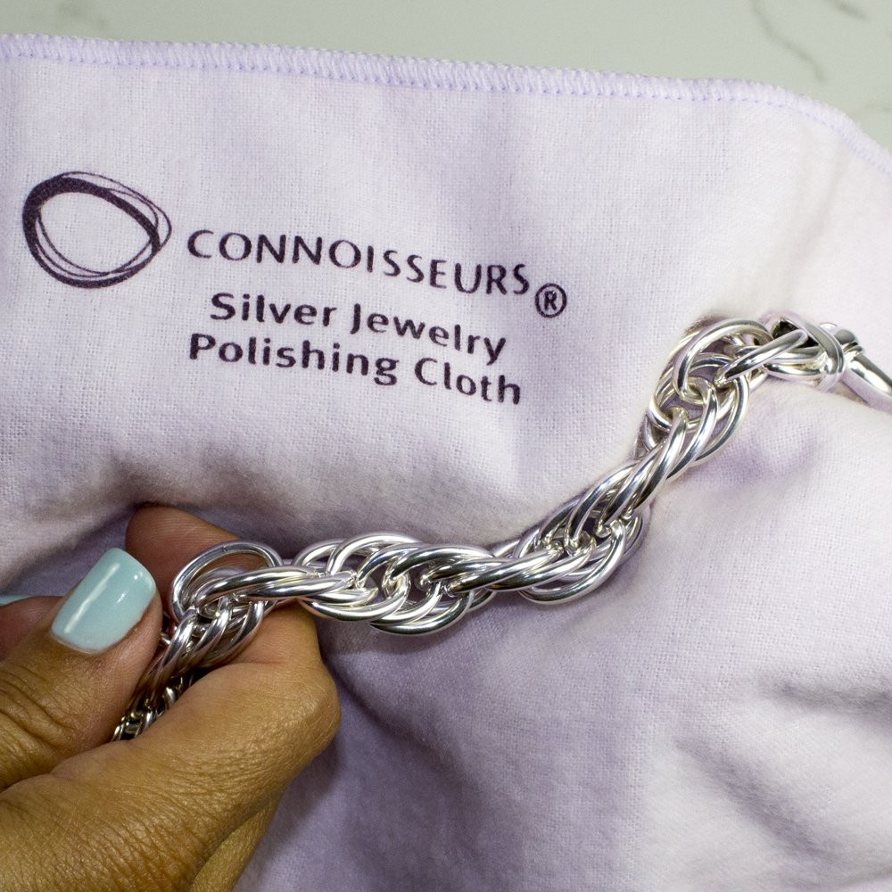 Connoisseurs Silver Jewelry Polishing Cloth Cleans and Polishes All Silver Jewe