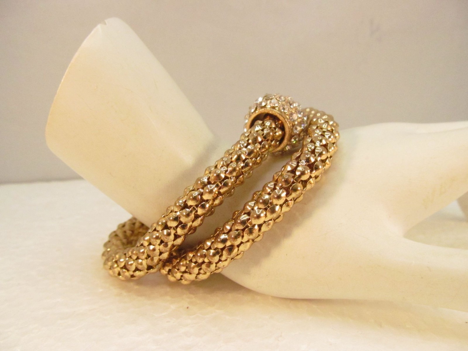 Gold Tone Stretch Metal Mesh Tube Rhinestone Bracelet 2 Piece Lot