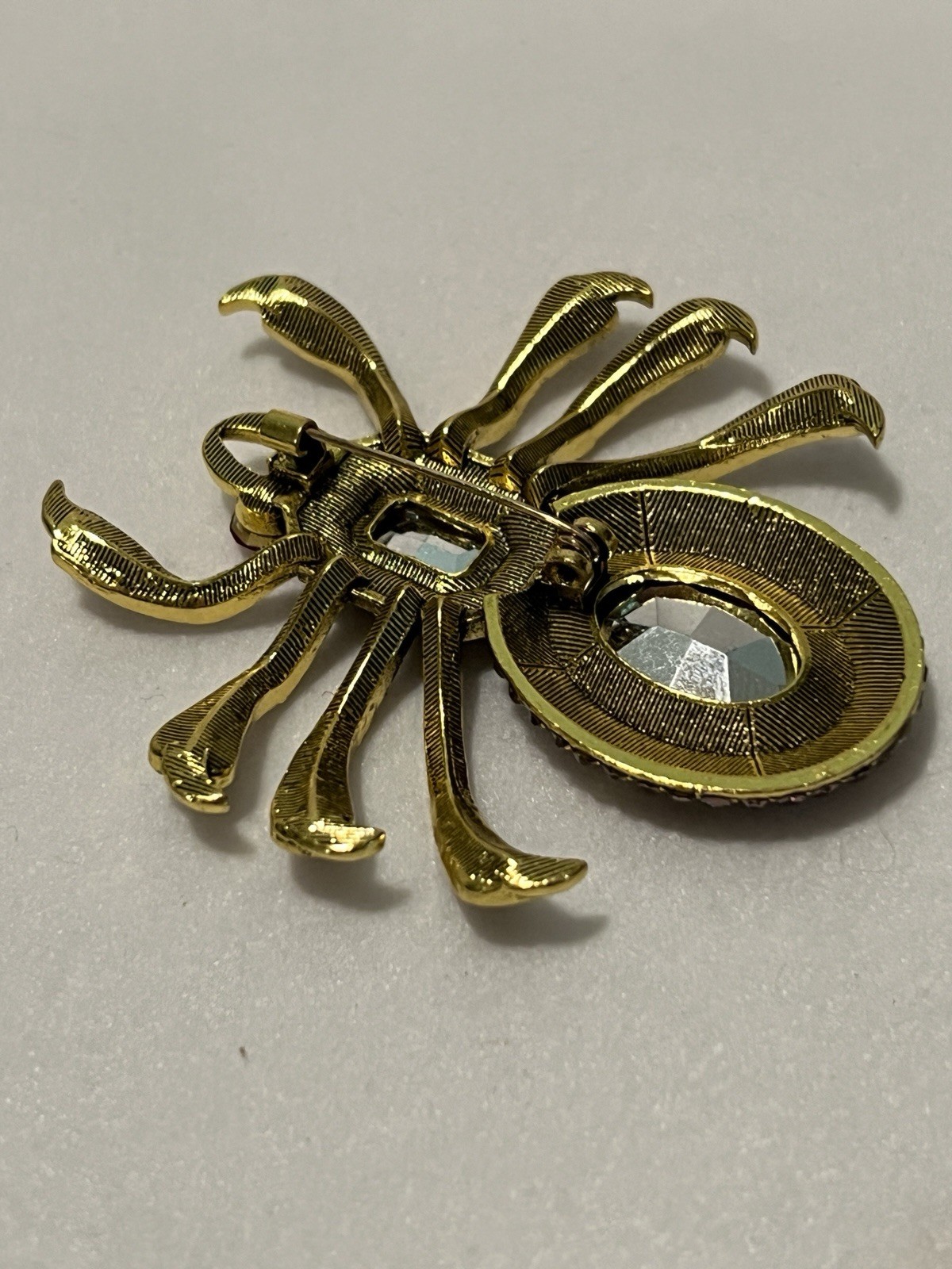 Spider Brooch Gold Tone Metal Red Burgundy