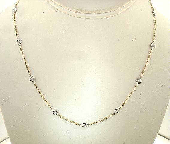 1.5MM 2TONE 14K YELLOW GOLD 2.4MM 0.55CTS WHITE DIAMOND ROLO NECKLACE 17.25″ ADJ
