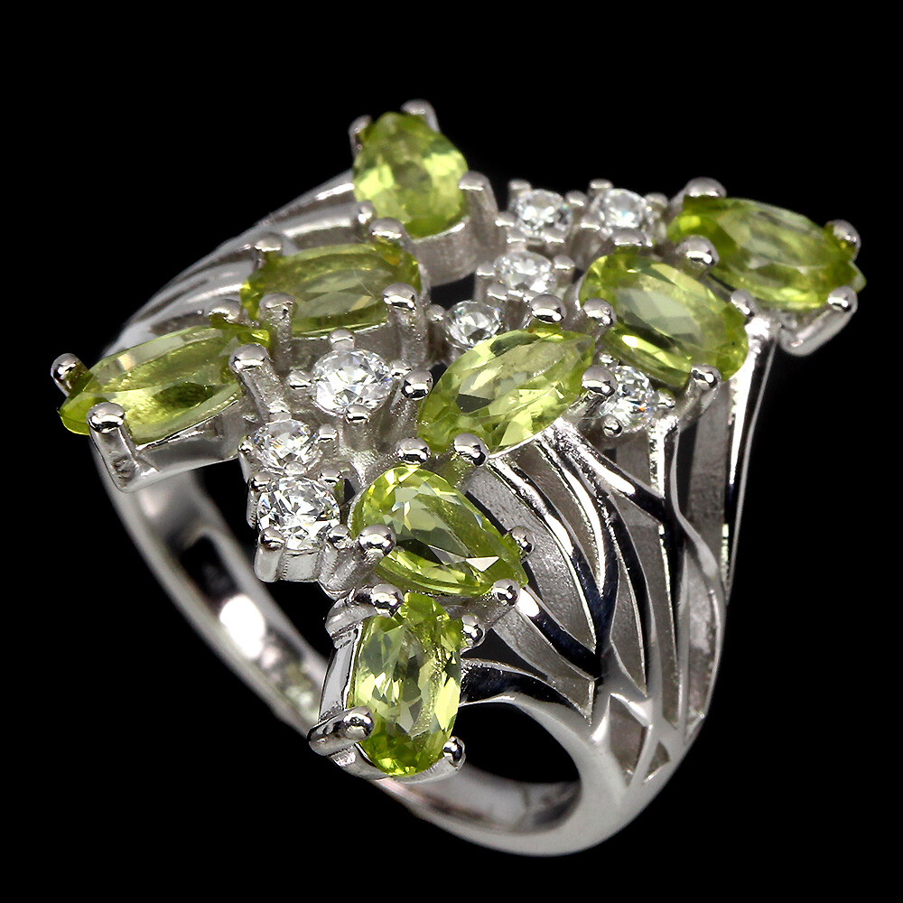 Unheated Marquise Green Peridot 6x3mm Simulated Cz 925 Sterling Silver Ring