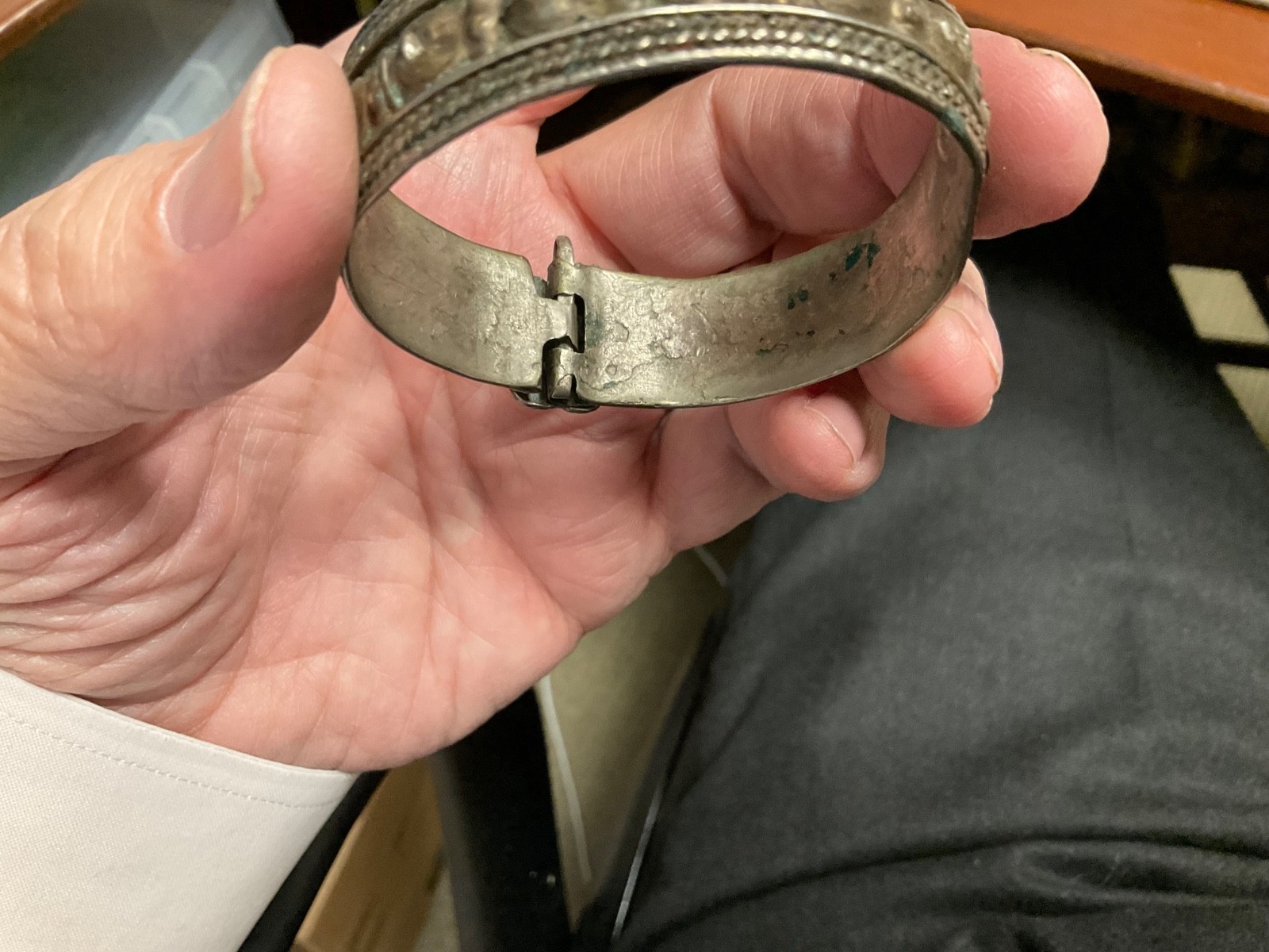 North India/Pakistani Handmade Mid-20th Century Hinged Silver Cuff