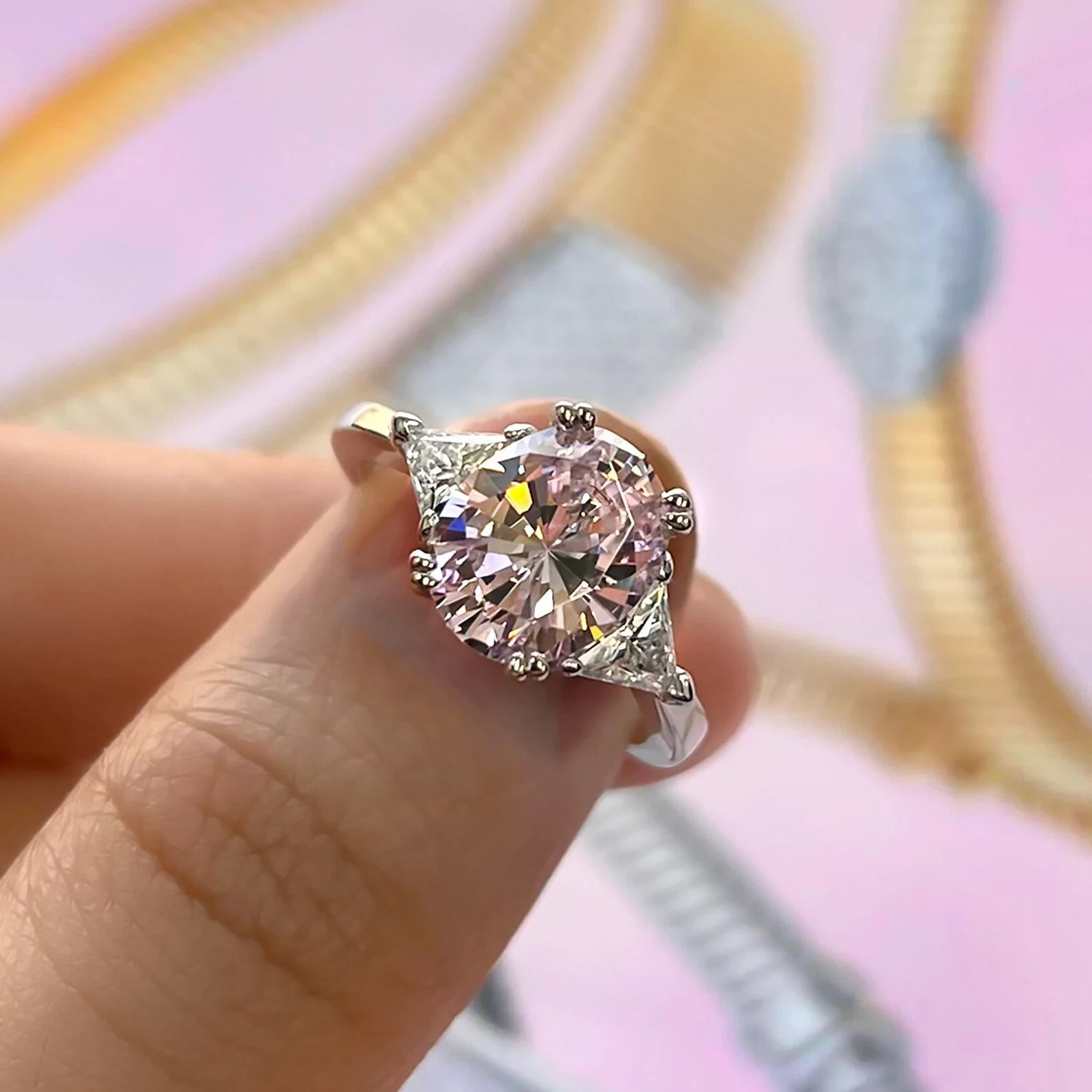 5.00 Ct Oval Cut Pink Sapphire & Diamond Engagement Ring 14K White Gold Size 6