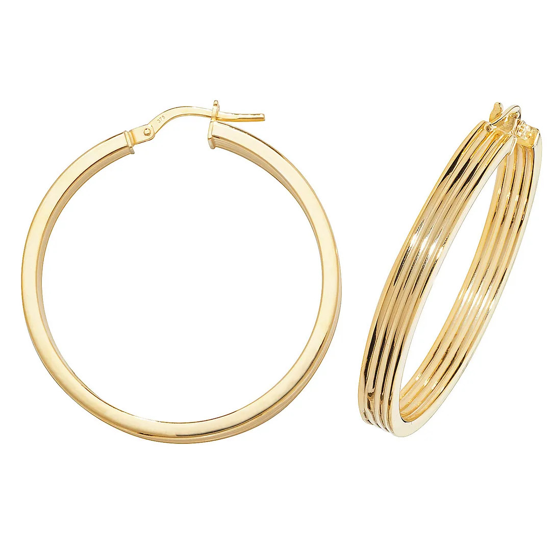 Hoop Earrings 9ct Yellow Gold 30mm Womens Jewellery