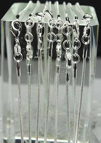 925 sterling solid Silver lots 10PCS 1mm snake chain Necklace 16-30inch