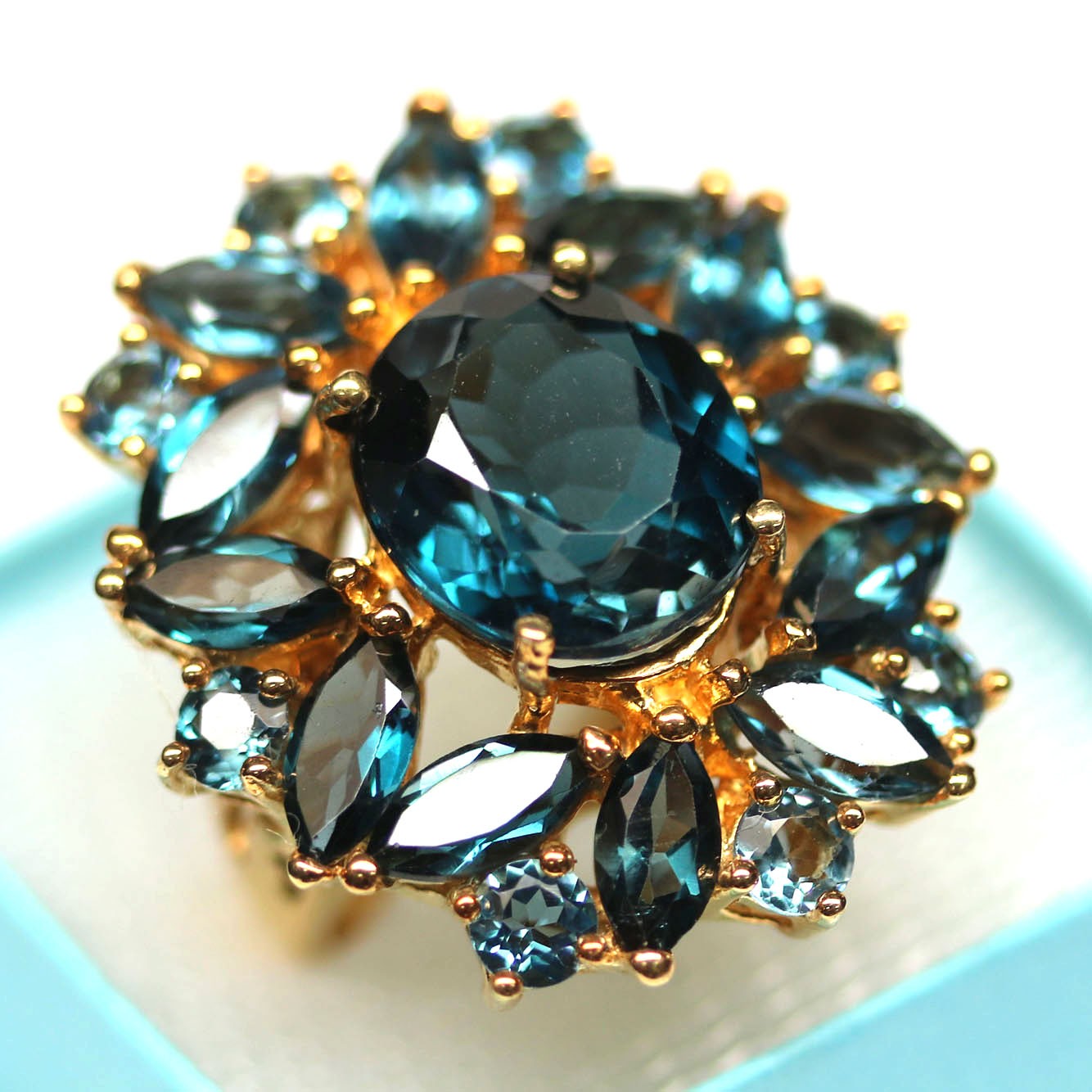 Handmade 925 Sterling Silver London Blue Topaz Ring Size 6.5 18K Gold Plated