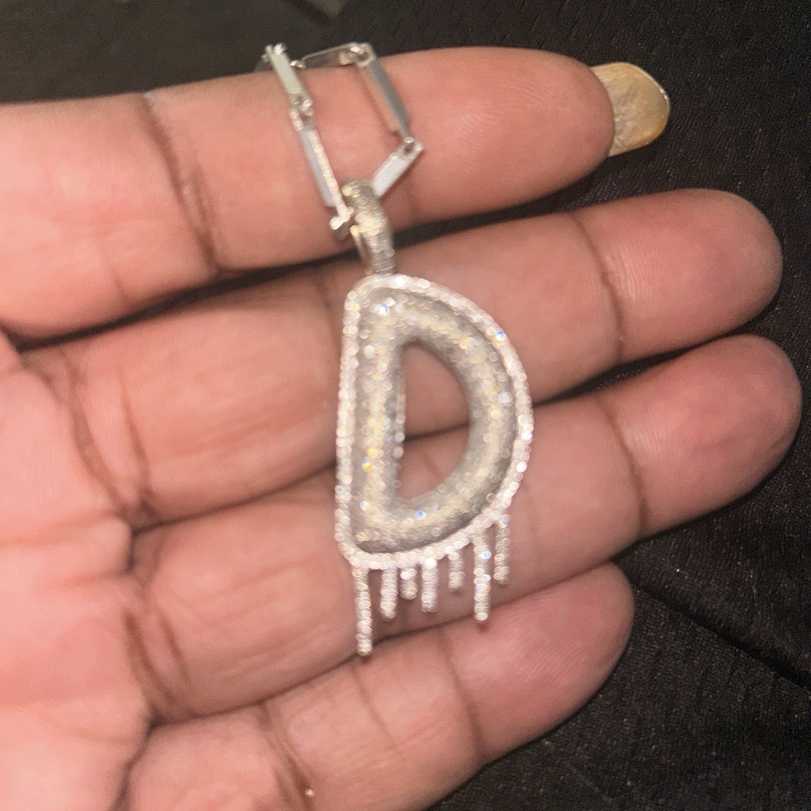 Diamond Letter V Drip Initial Custom Pendant Charm 10K Yellow Gold 1.33 CT 2″