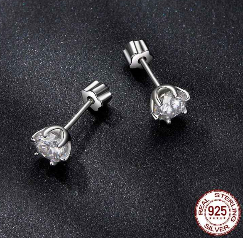 18k White Gold Plated 1CT Moissanite Screw Back Stud Earrings for Women With GRA