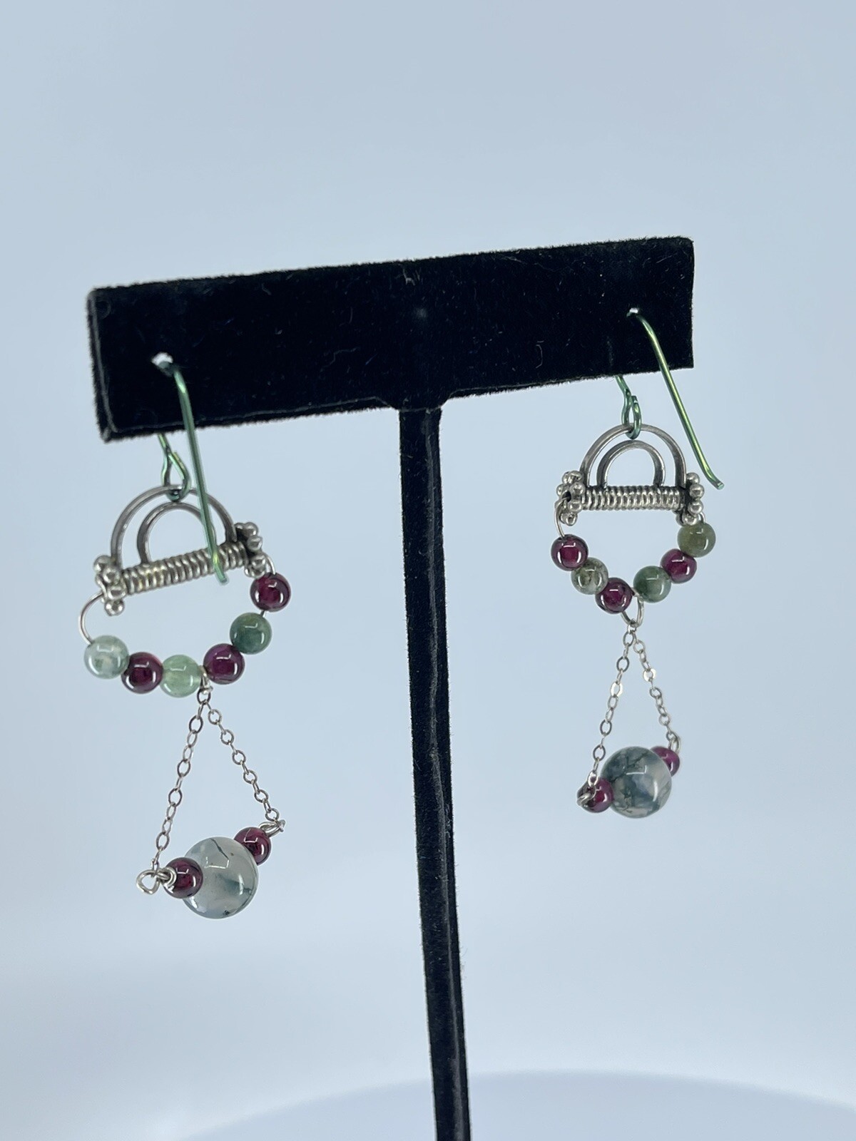 Sterling Silver Dangle pierced Earrings small lightweight round polished stones