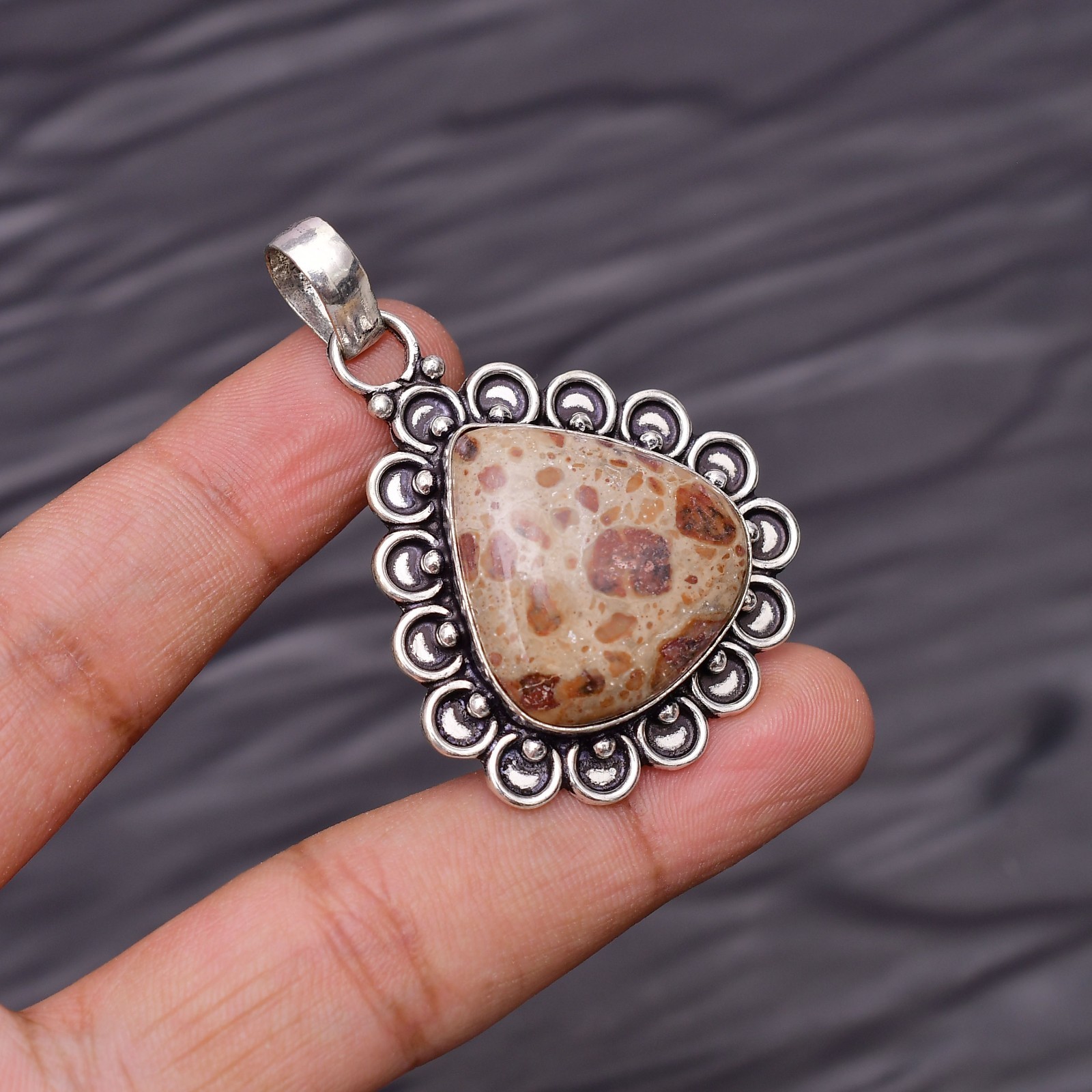 Asteroid Jasper Gemstone 925 Sterling Silver Jewelry Pendant 1.92″