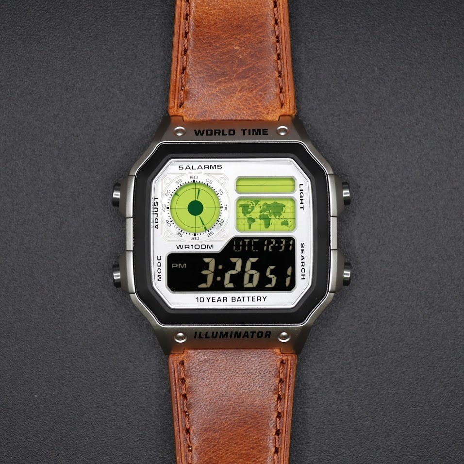 CASIO AE-1200WHD. Royale Watch Mod. Leather Strap. Negative Display. Silver Dial