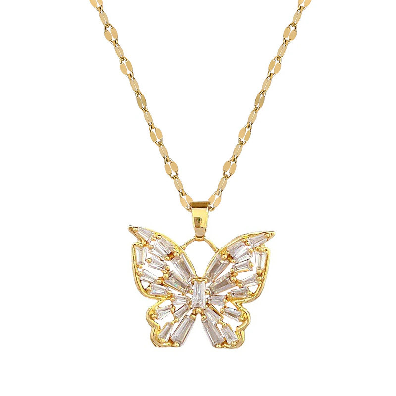 Women’s Fashion Jewelry Cubic Zircon Gold Butterfly Pendant Necklace 484