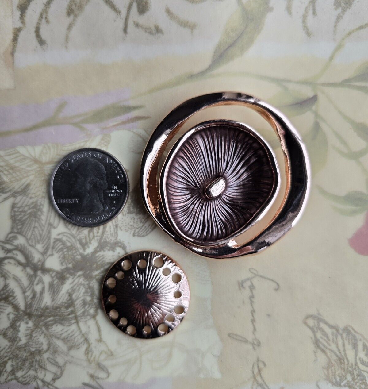 Contemporary Copper Rose Gold tone Magnetic brooch. Pin free scarf brooch