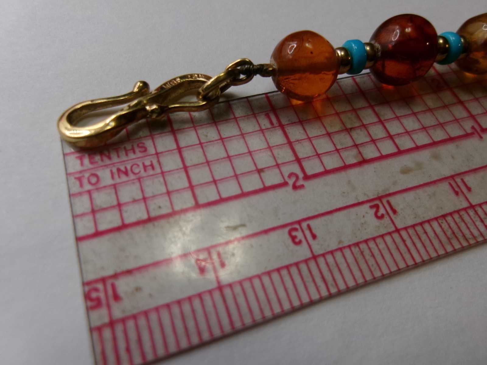 VTG WBE 18K Solid Gold S Hook Clasp on Baltic & Golden Amber Turquoise Necklace